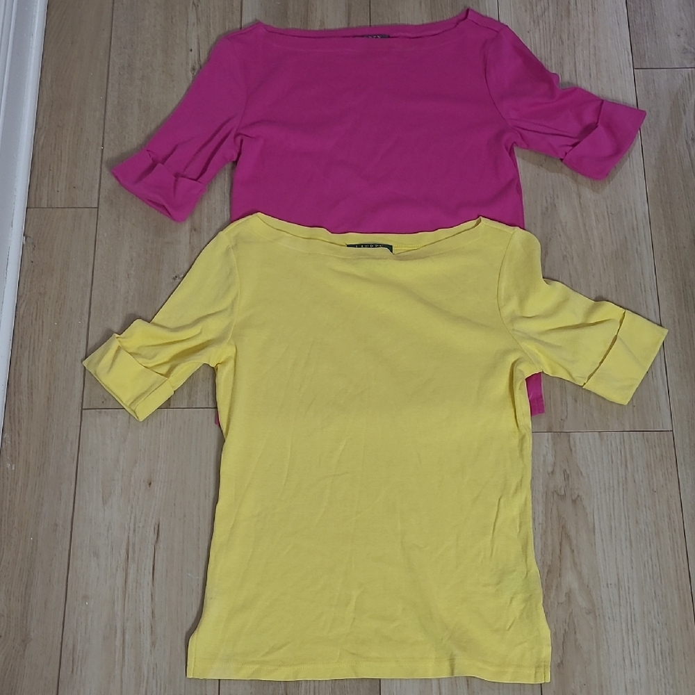 Ralph Lauren Pink and Yellow Short Sleeve Tees Lot Of Two Size S